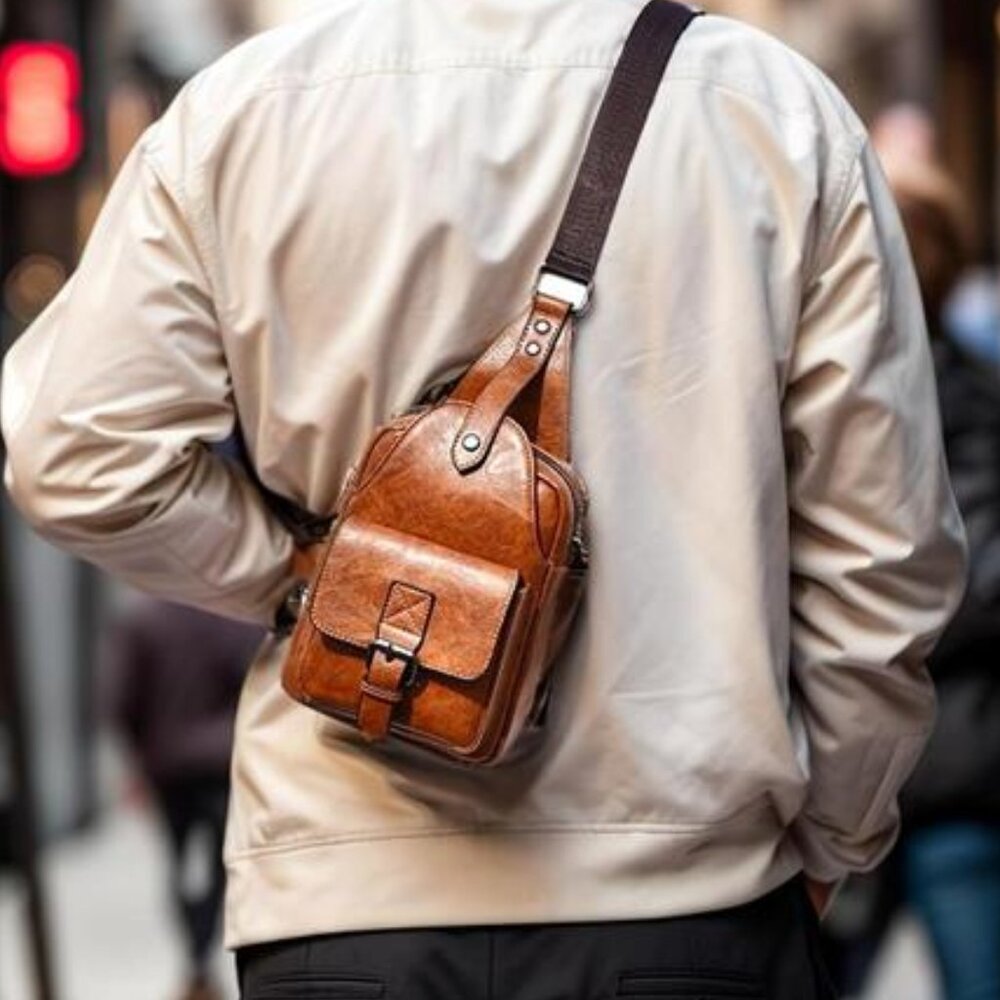 NEW Men's Leather Brown Crossbody Sling Shoulder Bag